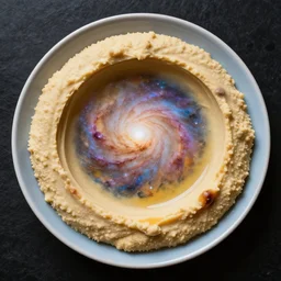 a hummus plate that fades into a galaxy, nebula, space photography, hd, 8 k