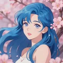 very very very very beautiful portrait of a girl with blue flowing hair, portrait by loish, and Lois van Baarle, daily deviation, disney inspired, stunning masterpiece, anime style, pink flower