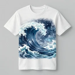 Breathtaking cosmic convergence in a deadly tsunami, digital art tshirt trending on redbubble, masterpiece