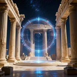 a stargate in a olympus temple leads to another dimension, portal, gate, dimension, arstation, digital art