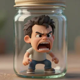 a tiny realistic alex jones, upset screaming angry, inside a glass jar. sharp focus, photography, unreal engine, trending on artstation, photorealistic, octane, trending on deviantart, unreal engine