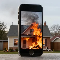 a photo of a house on fire taken with an iPhone 4