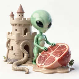 pop - wonder - nft alien - meat half - tone - art of a feminine energy wading through the goopy - muck and slithering about the castle side delights on a melted cheesy day in a hand - drawn vector, svg, cult - classic - comic - style