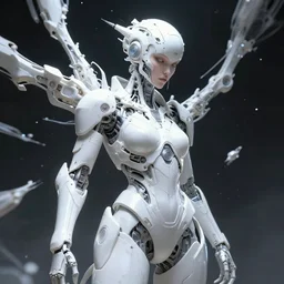 a white cast futuristic biomechanical humanoid woman with prety face, a most beautifull form of chaos by a brutalist designed,, cyberpunk, 8 k,