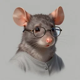 character design portrait of an anthropomorphic furry rat girl with rat ears, wearing glasses, grey shirt, looking at the camera, 4 k, concept art, by wlop, ilya kuvshinov, artgerm, krenz cushart, pixiv.