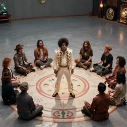 jimi hendrix standing in a voodoo circle at the beginning of the world by jean giraud and moebius