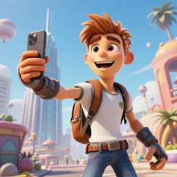 Ratchet and Clank next to Azadi tower taking a selfie 3d render high quality 4K