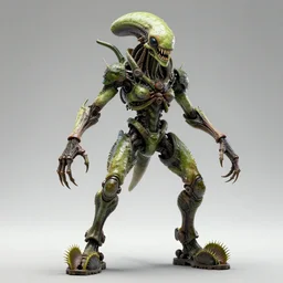skin concept venus flytrap, full length profile full face, big shoes, full length portrait, full - length photo upper body lower body, t - pose, arms and legs wide apart, wide angle, alien, biopunk, plant predator, predator, teeth, many details, guyver style, 3 d, cinematic, hyper realism, high detail, octane render, art by hans giger