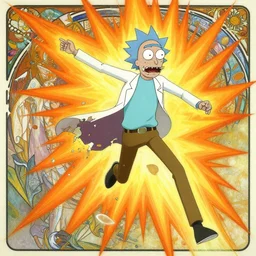 rick sanchez, orange spike aura in motion, damaged japanese clothes, floating pieces, painted by art by tsuyoshi nagano, greg rutkowski, artgerm, alphonse mucha, spike painting