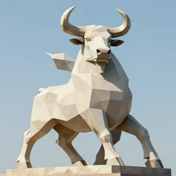 sculpture of moloch, low poly, digital art, classical art, sharp focus, clear sky, muscular bull headed man