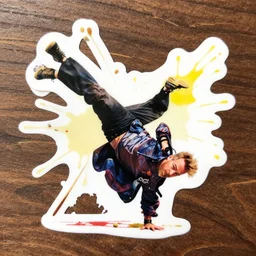 die cut sticker, walter white breakdancing, splatter paint