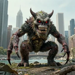 There is a monster problem in Chicago, rendered in octane, hyper realistic, 4k, environmental design