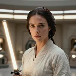 screenshot portrait Leia learning the force at Jedi Temple scene from the last jedi, 1970s film by Stanley Kubrick, serene, iconic scene, stunning cinematography, hyper detailed, sharp, anamorphic lenses, kodak color film, 4k