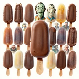 ice creams in chocolate, beeple, dali, bernardi, elson, gric, mcquarrie, lacoste, rhads, mccall, rodney matthews, gonsalves, walotsky, shiki, ishinomori, aivazovsky, stella, stephanie law, syd mead. artstation, hyperrealistic, surrealism, award, masterpiece, intricate, translucent