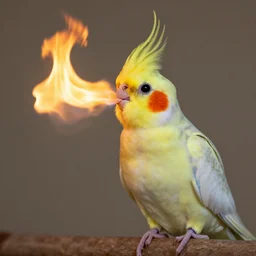 yellow cockatiel breathing fire