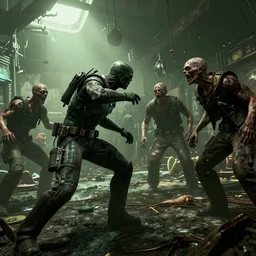 a photo of doom slayer killing zombies in half life 2, photorealistic, 8 k