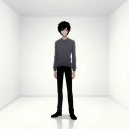 aesthetic digital illustration of a solitary smirking young psychopath standing in an empty white room by brian bolland, rachel birkett, alex ross, and neal adams | sinister, dangerous, character concept, concept art, unreal engine, finalrender, centered, deviantart, artgerm