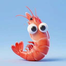 cute shrimp character with googly eyes, 3 d, style of pixar