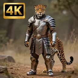 full length photo of a jaguar man wearing armour, highly detailed, 4 k, hdr, smooth, sharp focus, high resolution, award - winning photo