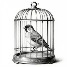 cover art of a drawing of a bird in a cage, black and white