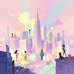 photo the last us part 2 city, pixiv fanbox, dramatic lighting, maximalist pastel color palette, splatter paint, pixar and disney exploded - view drawing, graphic novel by fiona staples and dustin nguyen, peter elson, alan bean, wangechi mutu, clean cel shaded vector art, trending on artstation