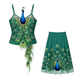 a peacock inspired camisole and skirt concept art
