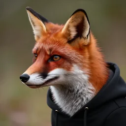 a close-up profile shot of a red fox in a black hoodie, digital art picture, highly detailed, artstation - n 9