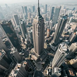 a view of a surreal mega city viewed from below