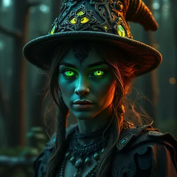 portrait of earth witch, beautiful, attractive, glowing, jaw dropping, magical, dynamic lighting, dark, 4 k, octane render, age 2 0, background enchanted woods, intricate and ornate, highly detailed, sharp focus