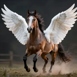 an appaloosa horse with ( snowy owl wings ) on its sides. digital art. professional, high quality, action, dramatic lighting, octane render, ue 5, digital art