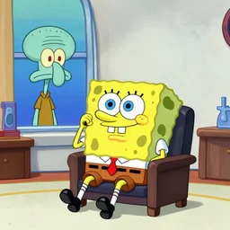 still image of spongebob SquarePants as the president sitting in the oval office on the phone with squidward staring out the window
