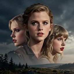 a grotesque monster with emma watson's head and emma stome's head and taylor swift's head
