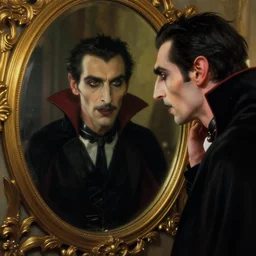 hyperrealistic portrait of a vampire watching a mirror. by jeremy mann and alphonse mucha, fantasy art, photo realistic, dynamic lighting, artstation