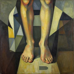 footsteps leading the way forward, abstract art in the style of cubism and lenardo da vinci
