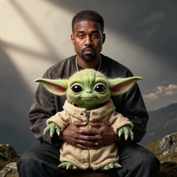 Kanye West Posing with Yoda Album Cover