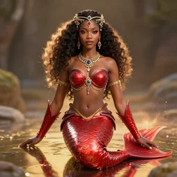 portrait of african mermaid, sharp focus, octane render, ( ( red armor ) ), ffxi, rpg, beautiful, flare, reflections, unreal engine, symmetrical!!, maybelline, sephora, artstation, art by artgerm, rossdraws, art by karol bak, makeup, ( ( jewelry ) ), ( ( hopeful ) )
