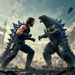 A still image of John Wick fighting Godzilla in the upcoming film 'John Wick 5: John Wick Fights Godzilla'(2022)