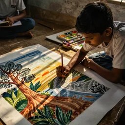 color photography of student in kaiga painting