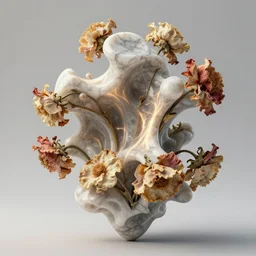 a render of a 3 d organic structure, wilted flowers, c 4 d, made of marble, by zhelong xu and ernst haeckel, hyper realistic, plain background, 8 k, volumetric lightning, trending on artstation