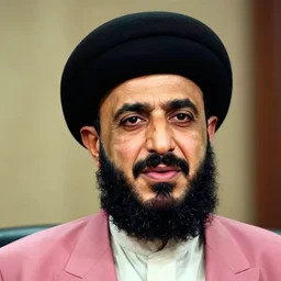rgb head shot of saddam hussein with a pink jacket, 8 k,