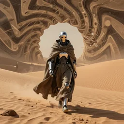 a cyborg dressed in a large cloak walking through a dangerous desert made, close up, centered, intrincate by moebius, jean giraud & kilian eng moebius style