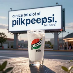 “a nice tall glass of pilk pepsi milk, billboard”
