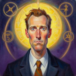portrait of peter weller by mandy jurgens, cartoon, oil painting, visionary art, symmetric, magick symbols, holy halo, dramatic ambient lighting, high detail, vibrant colors,