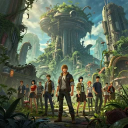 hardmesh retro futurist post - apocalyptic steampunk fallout giantic jungle over ruined city, vegetable tentacles, hyper realistic, art gta 5 cover, official fanart behance hd artstation by jesper ejsing, by rhads, makoto shinkai and lois van baarle, ilya kuvshinov, ossdraws, feng zhu and loish and laurie greasley, victo ngai