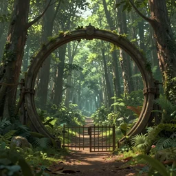 Big round gate to other worlds in centre forest, trending on artstation, 30mm, by Noah Bradley