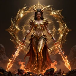 beautiful demoness rising from the ash holding burning swords, realistic rendering, octane render, unreal engine, 8 k highly detailed, intricate details, vray, highly detailed, luxury, fractal, golden ratio, elegant, epic, style by greg rutkowski, cinematic lighting