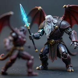 cyber - gandalf with robotic arm holding an electronic spear battling a balrog 3 5 mm photograph