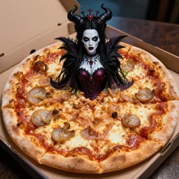 nightmare queen of england made out of pizza, photorealistic