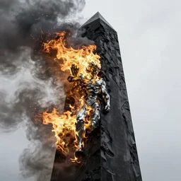 savage electric flames of gold and silver engulfing an obsidian obelisk by ed emshwiller and karol bak, rococo, smoky, highly detailed, hyperrealistic, energy, low light, high contrast, bright sky