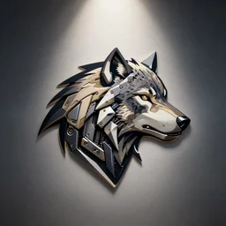 realistic powerful alphawolf artistic mechanical wolf logo ai